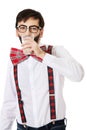 Man wearing suspenders drinking milk. Royalty Free Stock Photo