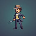 Pixel Art Of A Playful Man In Top Hat: Uhd Image With 2d Game Art Style