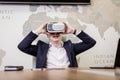 Man wearing virtual reality goggles,Businessman making gestures Royalty Free Stock Photo