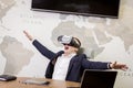 Man wearing virtual reality goggles,Businessman making gestures Royalty Free Stock Photo