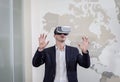 Man wearing virtual reality goggles,Businessman making gestures Royalty Free Stock Photo