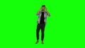 Man wearing virtuality googles. Green screen