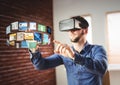 Man wearing VR Virtual Reality Headset with Interface Royalty Free Stock Photo