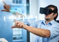 Man wearing VR Virtual Reality Headset with Interface Royalty Free Stock Photo
