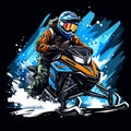 Bold Action: A Dark Cyan And Orange Snowmobile Ride Royalty Free Stock Photo