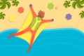 Man Wearing Wing Suit Flying in Sky Under Tropical Beach, Skydiving Extreme Sport Vector Illustration