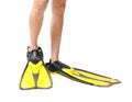 Man wearing yellow flippers on white background Royalty Free Stock Photo