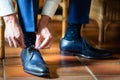 Business man or groom dressing up with classic elegant shoes Royalty Free Stock Photo