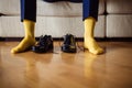 The man wears shoes. Royalty Free Stock Photo