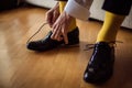 The man wears shoes. Royalty Free Stock Photo