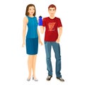 Man wears t-shirt and jeans, woman in dress vector