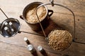 Man Weighs Malt for Home Brewing of Beer. Royalty Free Stock Photo