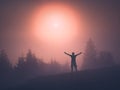 Man welcomes early morning. Instagram stylization Royalty Free Stock Photo