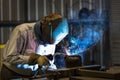 Man or Welder Welding In Shop