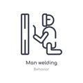 man welding outline icon. isolated line vector illustration from behavior collection. editable thin stroke man welding icon on Royalty Free Stock Photo