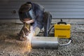 Man is welding pipes in Finland.