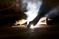 Man welding on the road Royalty Free Stock Photo