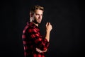 Man from the west. after barbershop. charisma. western cowboy portrait. retro male fashion. Vintage style. man checkered Royalty Free Stock Photo