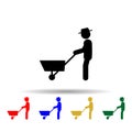 Man man with wheelbarrow multi color icon. Simple glyph, flat vector of gardening icons for ui and ux, website or mobile Royalty Free Stock Photo