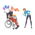 Man in Wheelchair Celebrating Birthday With his Female Friend, Girl Supporting Her Friend, Friendship and Support