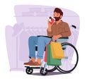 Man In A Wheelchair Confidently Browses Clothing Racks, Showcasing His Determination And Style, Vector Illustration