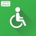 Man in wheelchair icon. Business concept handicapped invalid people pictogram. Vector illustration on green background with long Royalty Free Stock Photo