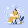 A woman of physical disability sitting on a wheel chair and working with her laptop Royalty Free Stock Photo