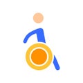 Man on a wheelchair line icon. People with disabilities, treatment, therapy, body positivity, hospital. Vector color icon on white