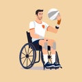 man on wheelchair playing volleyball vector isolated illustration