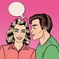 Man Whispering Secret to his Girlfriend. Happy Couple. Pop Art Royalty Free Stock Photo