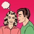 Man Whispering Secret to his Girlfriend. Happy Couple. Pop Art Royalty Free Stock Photo