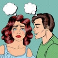 Man Whispering Something to his Crying Girlfriend. Pop Art