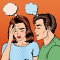 Man Whispering Something to his Stressed Girlfriend. Pop Art Royalty Free Stock Photo