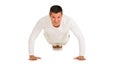 Man in white does push-ups