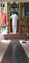 3 August, 2019 at UP, India: Man worshiping  god shankar in temple. Hindu concept. Royalty Free Stock Photo