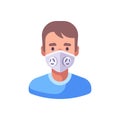 Man in white N99 face mask. Virus protection flat illustration Royalty Free Stock Photo