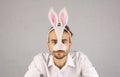 Man in the mask Easter rabbit looking at camera Royalty Free Stock Photo