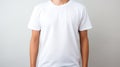 Man in white t shirt mockup template for design print studio bright shot isolated on white wall
