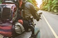 The man who driving motorcycle on the road for travel Royalty Free Stock Photo