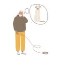 Man who lost dog. Sad man stands with leash and thinks about his dog. Dog lost or ran away. Senior man with gray beard Royalty Free Stock Photo