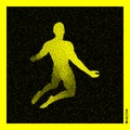 Man who prays. 3D Human Body Model. Black and yellow grainy design. Stippled vector illustration