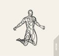 Man who prays. 3d model of man. Vector illustration.