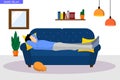 Man who relaxes lying on the sofa