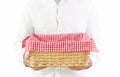 A man with a wicker basket in his hands,food Royalty Free Stock Photo