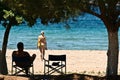 Man and wife at the beach in the Peloponese Royalty Free Stock Photo