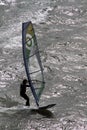 Man wind surfing in silhouette, Majorca. Royalty Free Stock Photo