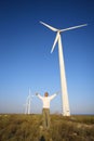 Man and wind turbines Royalty Free Stock Photo