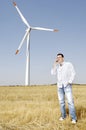 Man and wind turbines Royalty Free Stock Photo