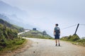 Man on winding road Royalty Free Stock Photo