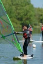 Man windsurfing in lake water sport